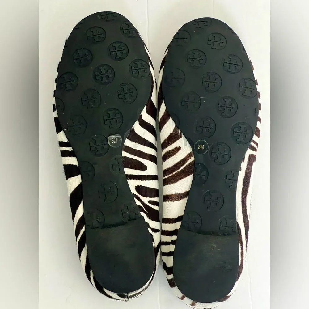 Tory Burch Zebra Print Ballet Flats with Silver Logo